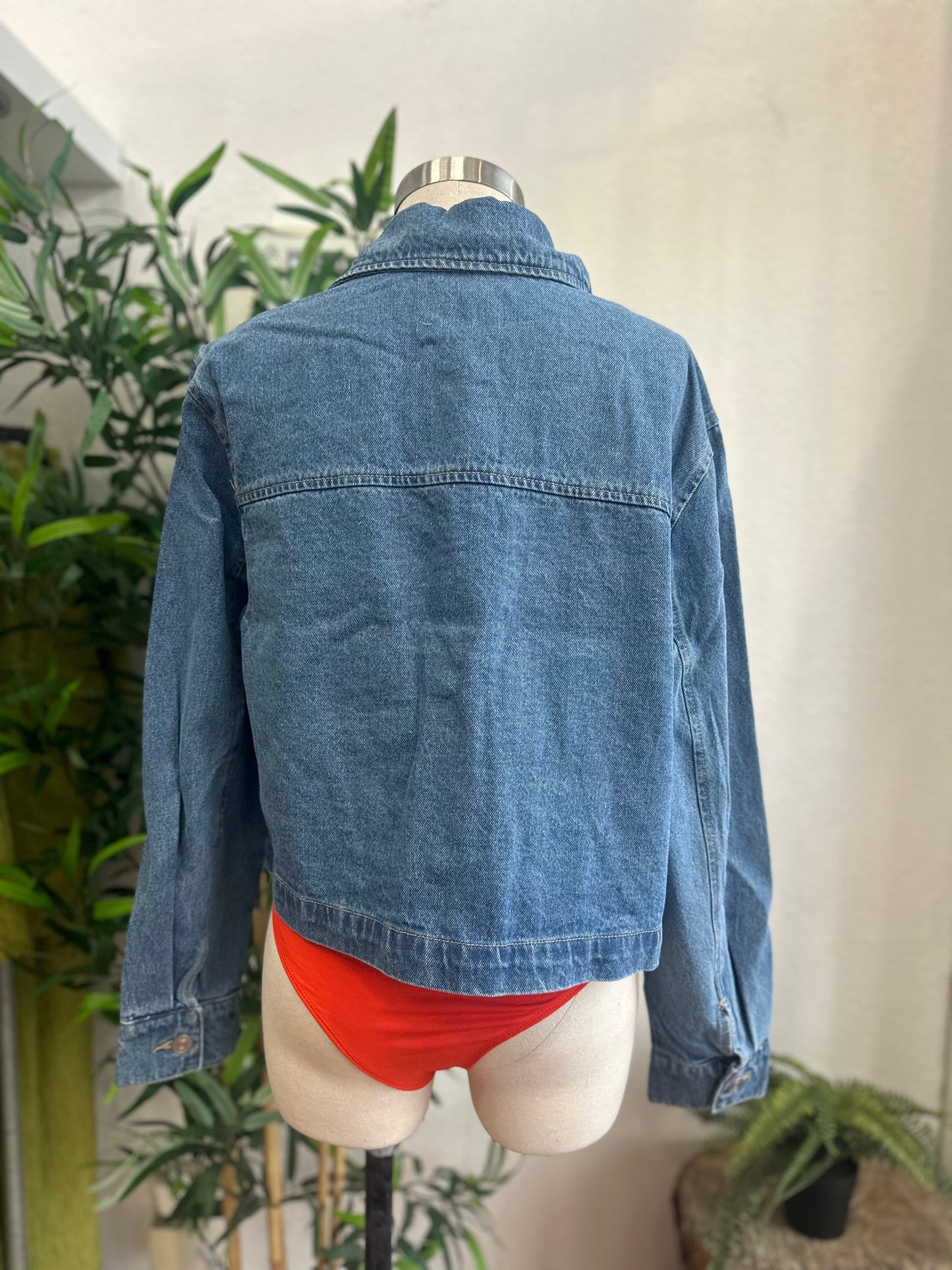 Oversized cropped denim jacket