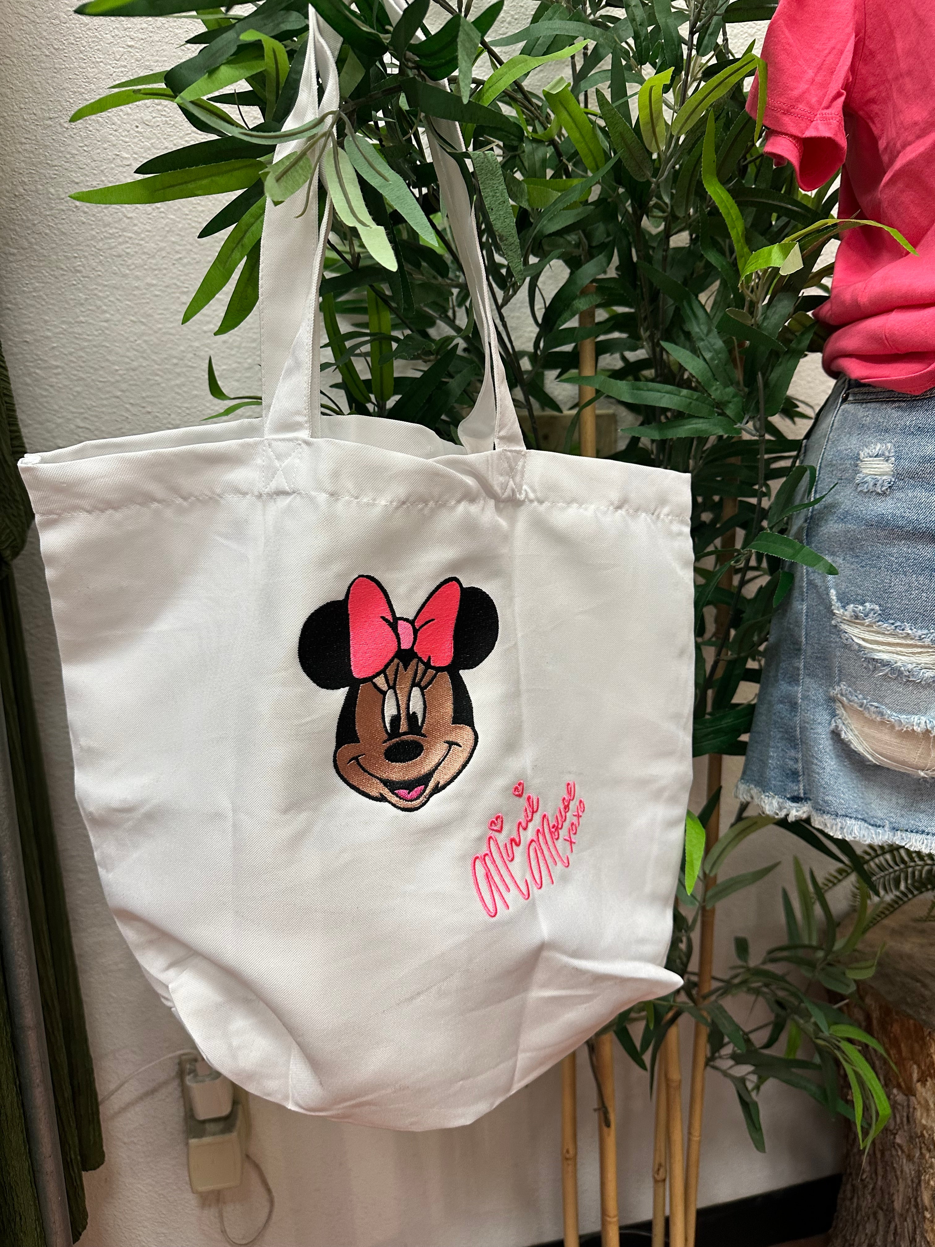 Embroidered mouse tote bag