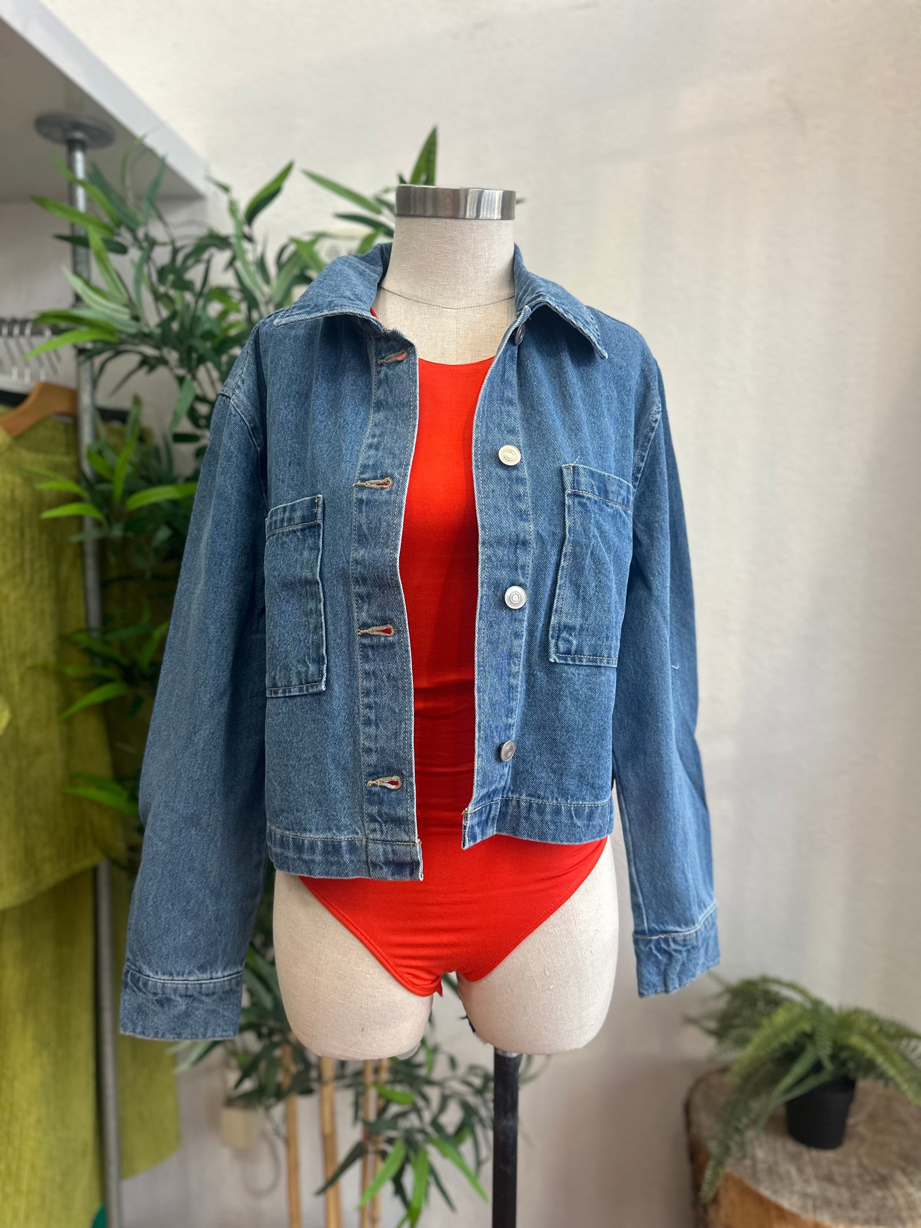 Oversized cropped denim jacket