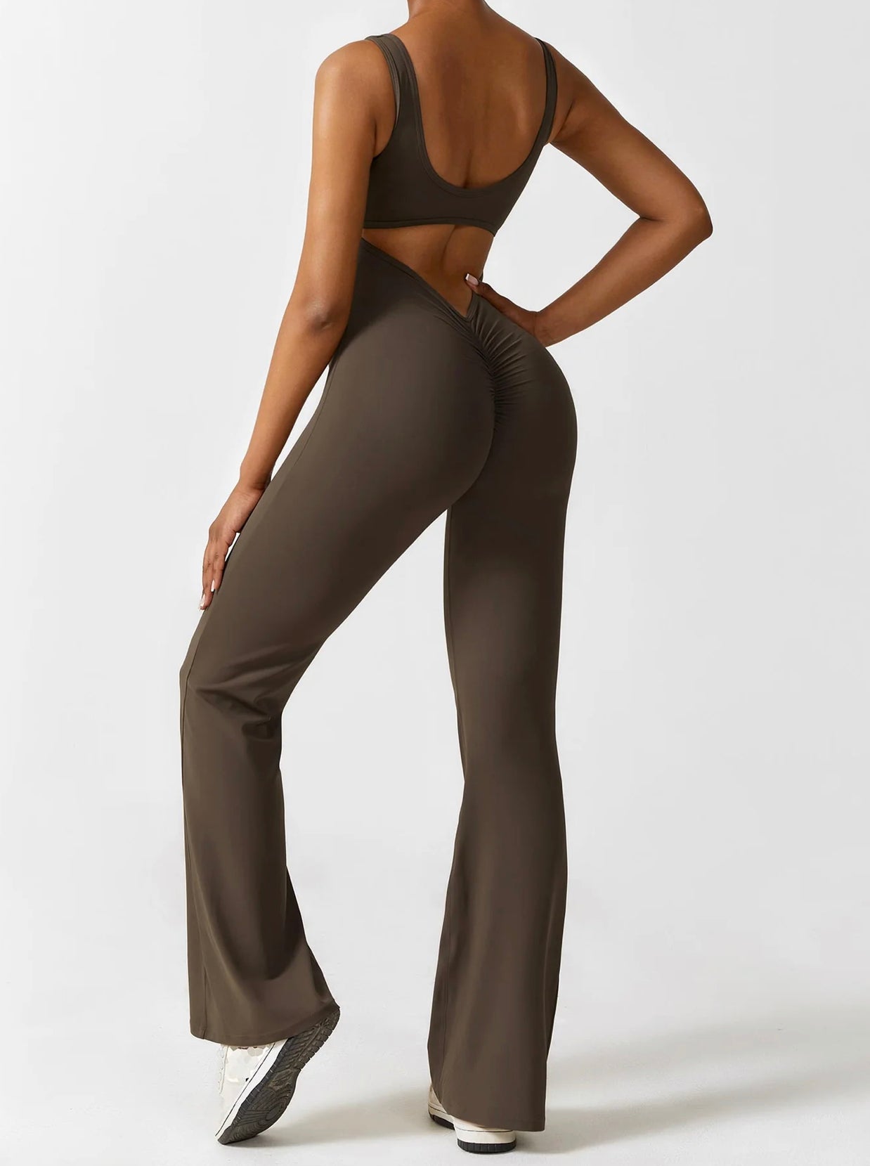 Sexy back flared jumpsuit (brown)