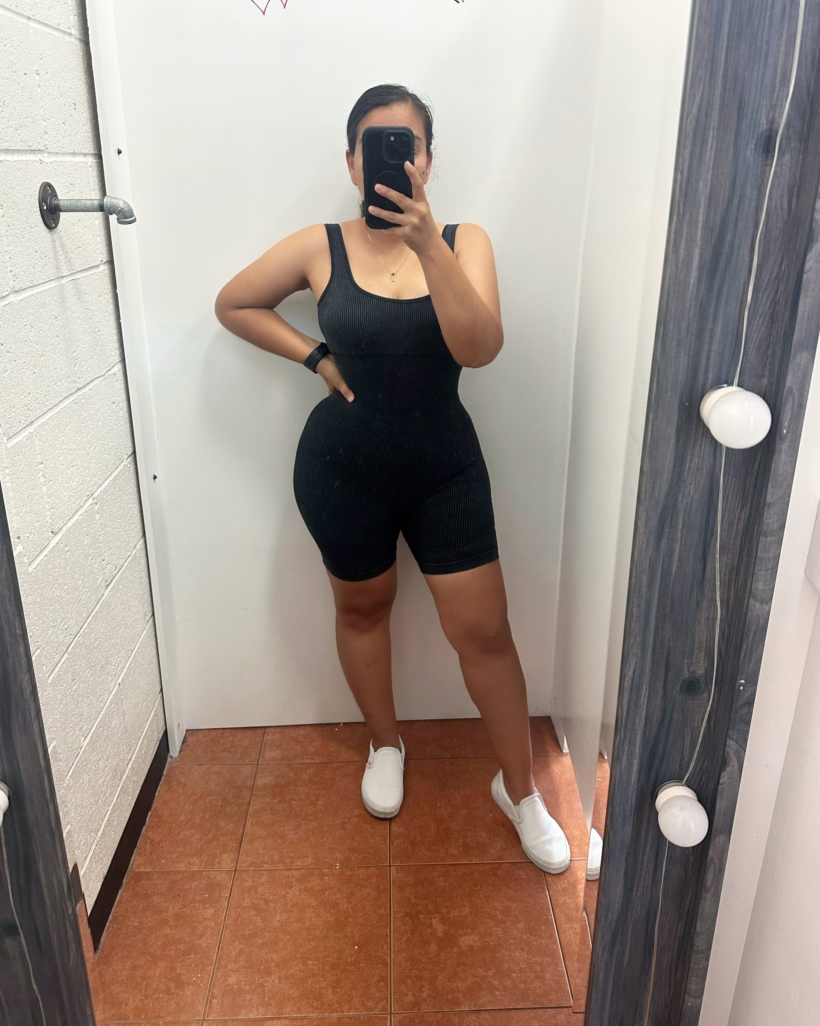 Acid wash compressed romper