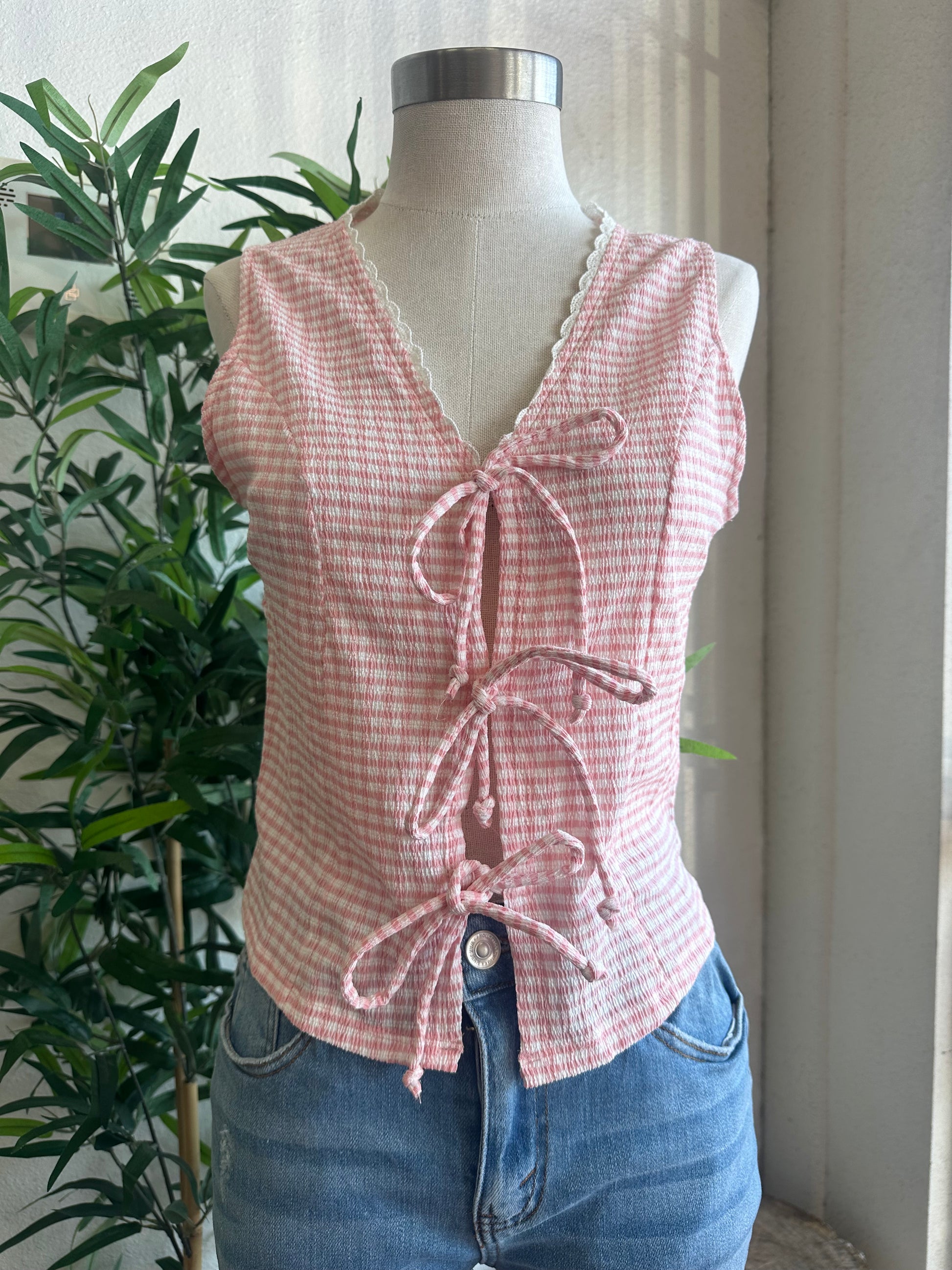 Lacey tie front top