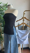 Double slits ruching tube top
