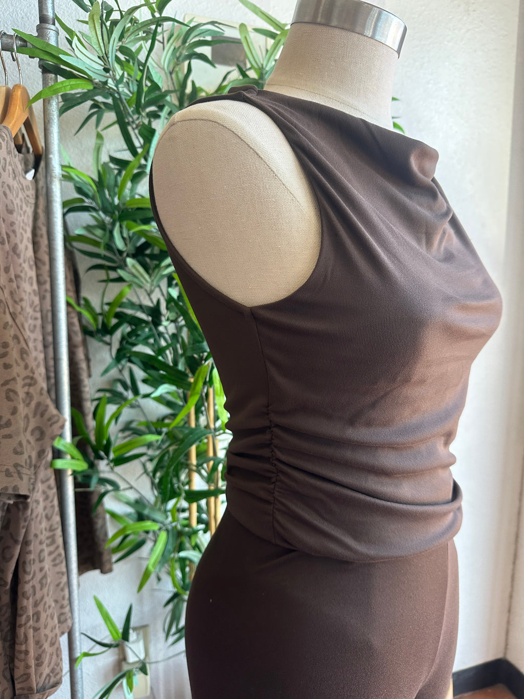 Cowl neck ruching side top
