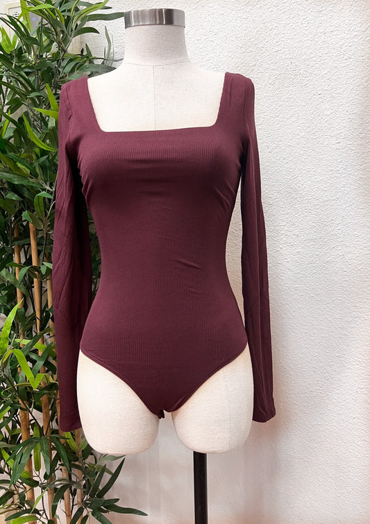 Basic Ribbed Bodysuit (Plum)