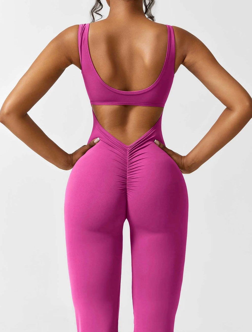 Sexy back flared jumpsuit (fushia)