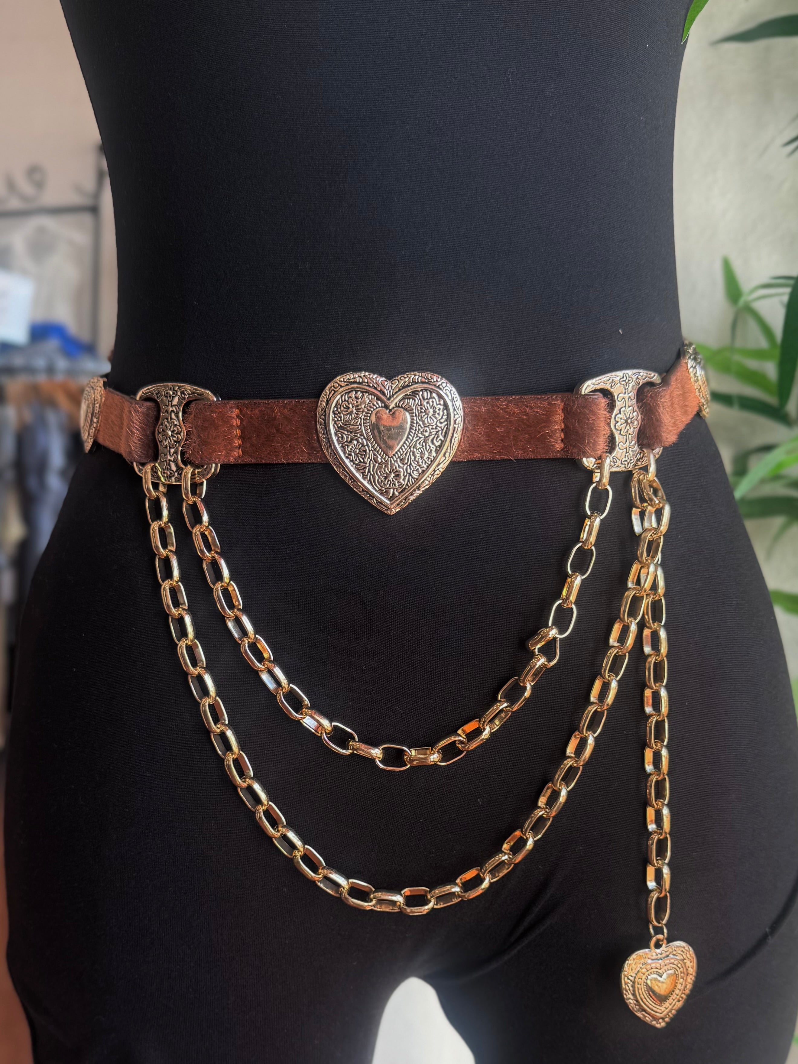Heart Link & Charm Drape Belt