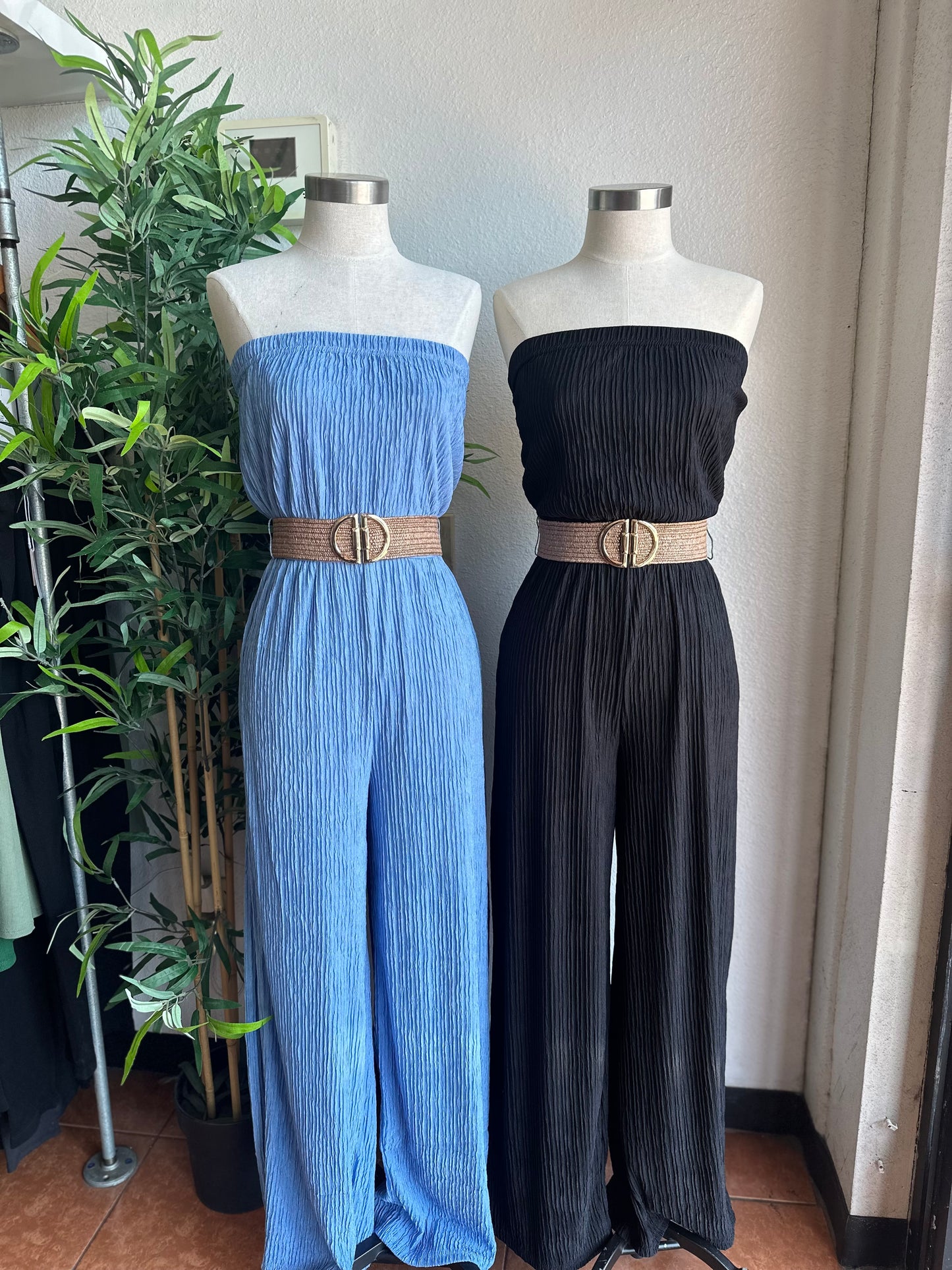 Strapless summer jumpsuit (black and baby blue)