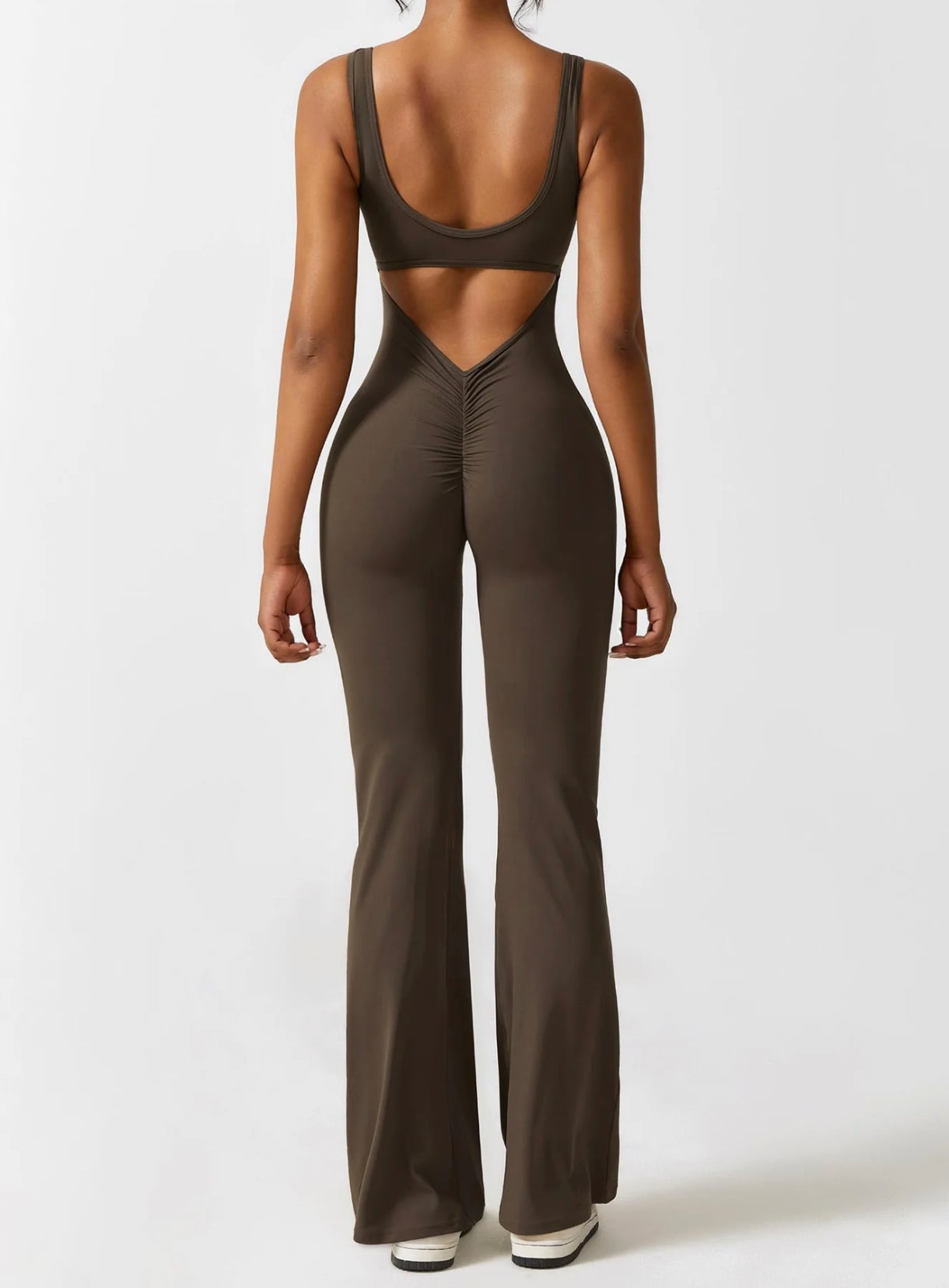 Sexy back flared jumpsuit (brown)