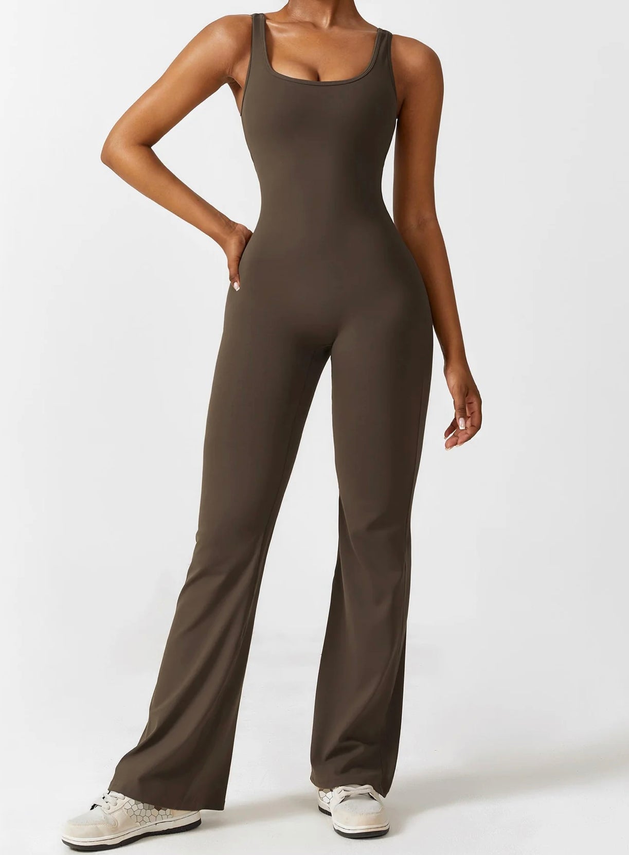 Sexy back flared jumpsuit (brown)