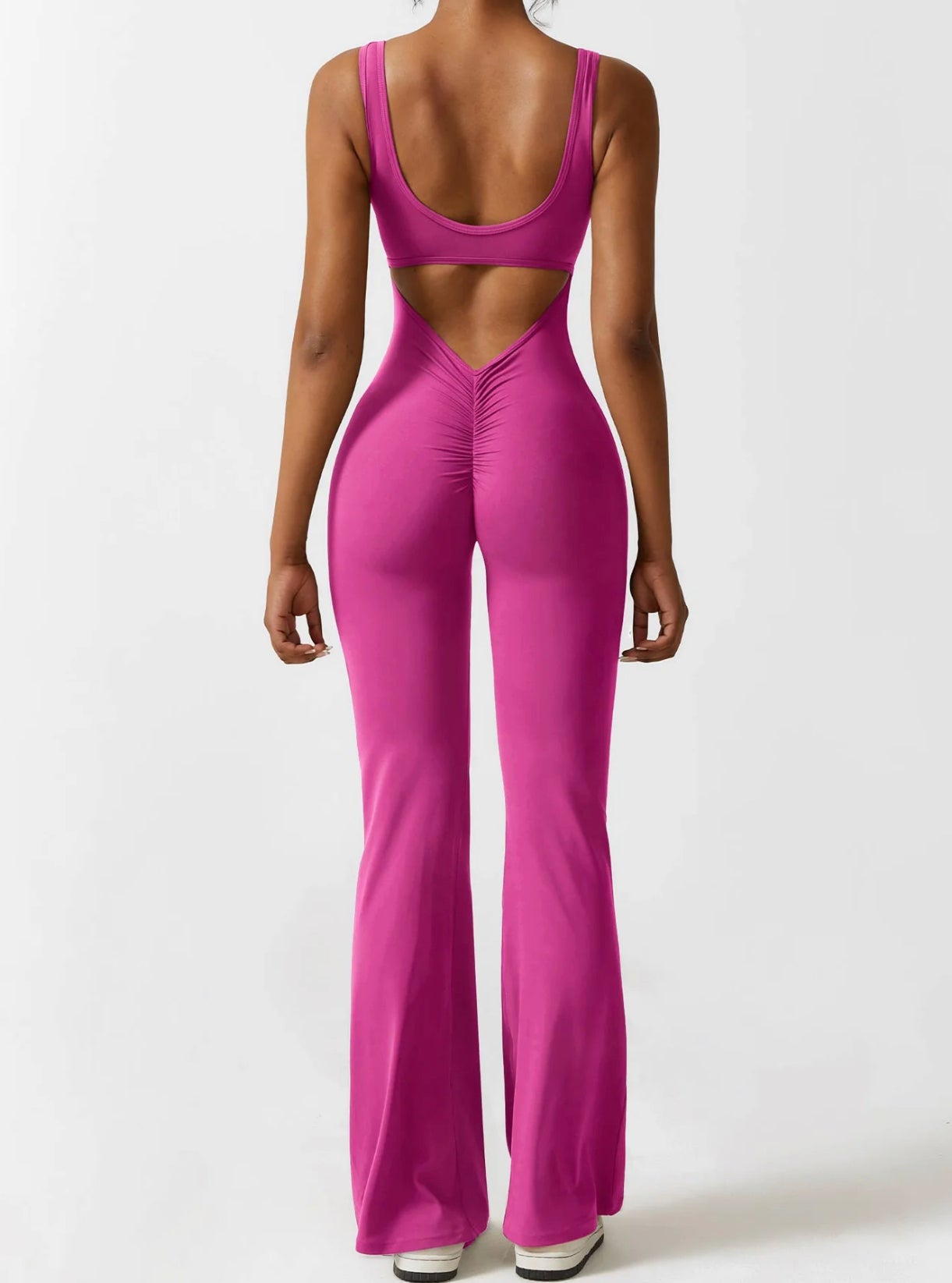 Sexy back flared jumpsuit (fushia)