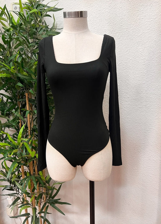 Basic Ribbed Bodysuit (Black)