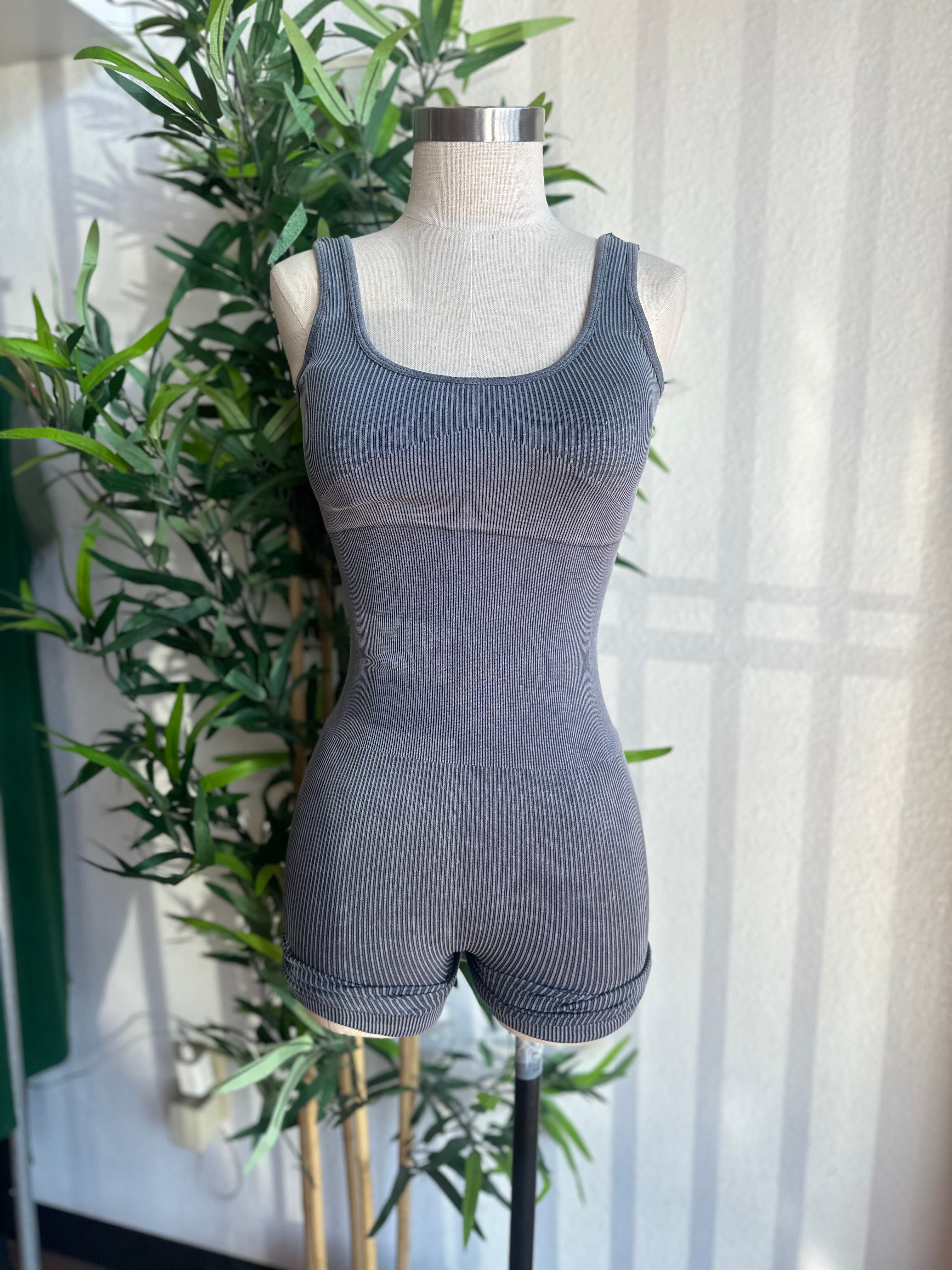 Acid wash compressed romper