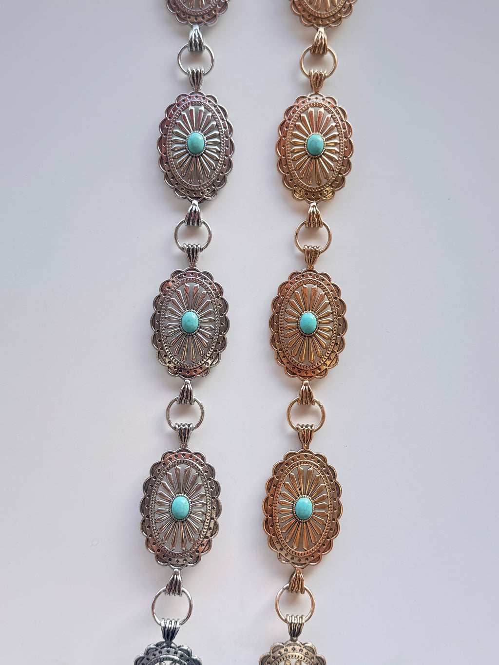 Western Oval Linked Concho Chain Belt (Turquoise Stones)