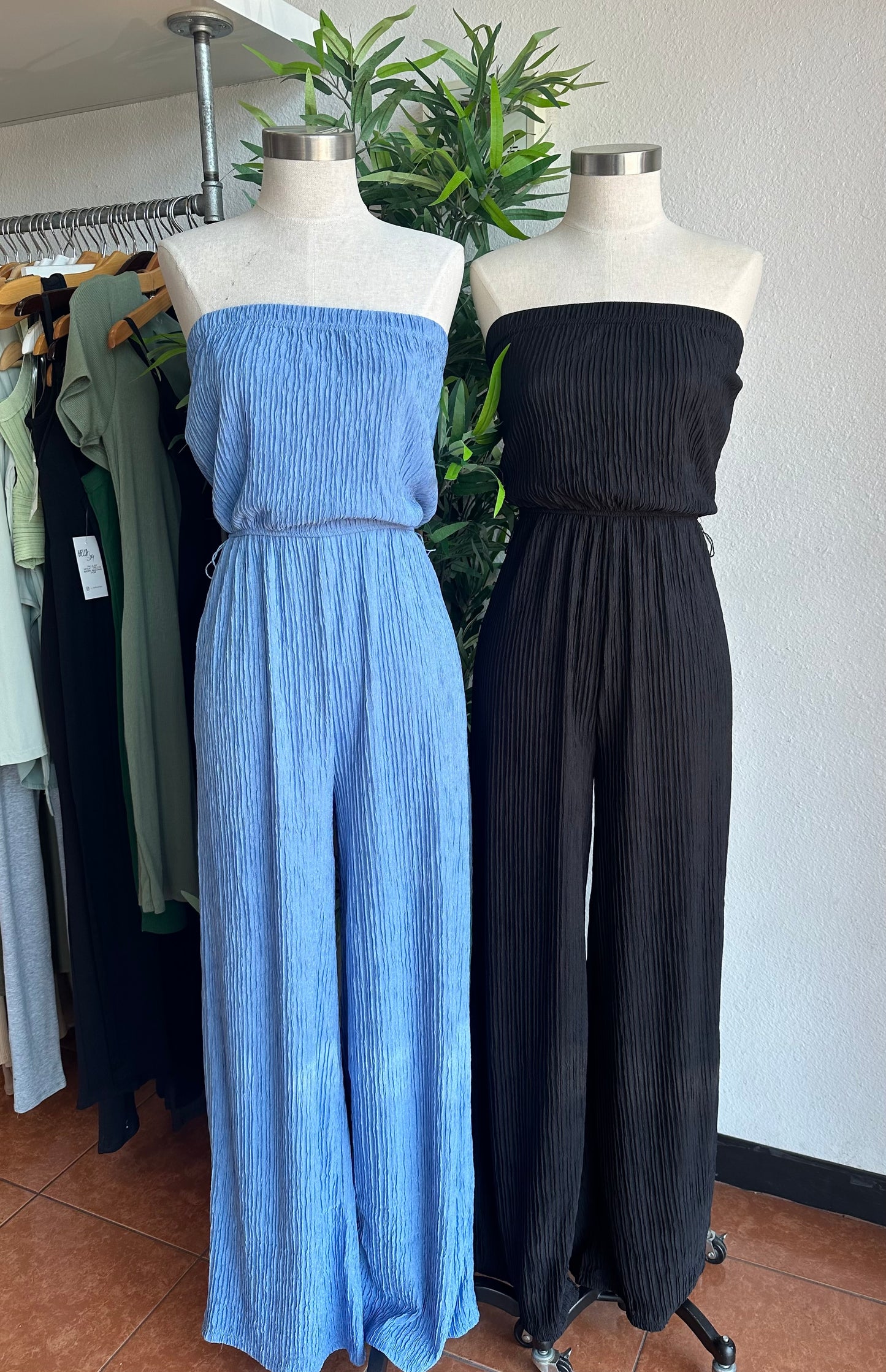 Strapless summer jumpsuit (black and baby blue)