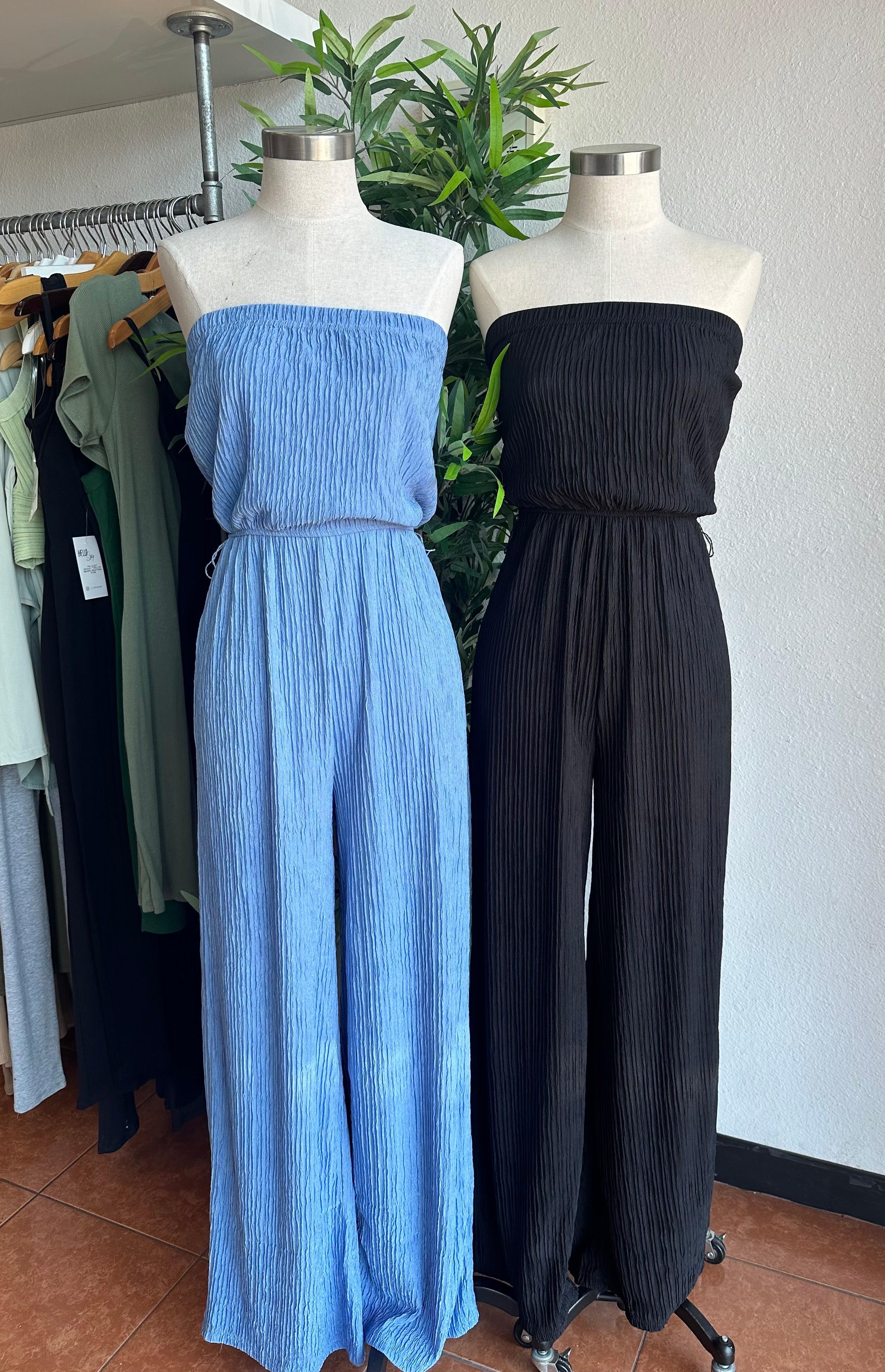 Strapless summer jumpsuit (black and baby blue)