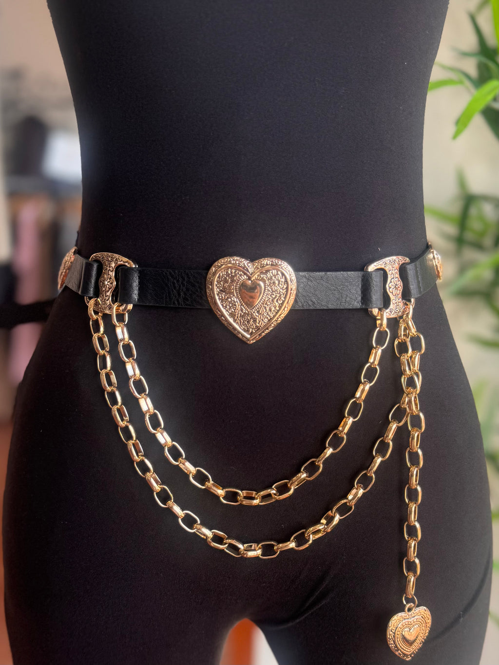 Heart Link & Charm Drape Belt