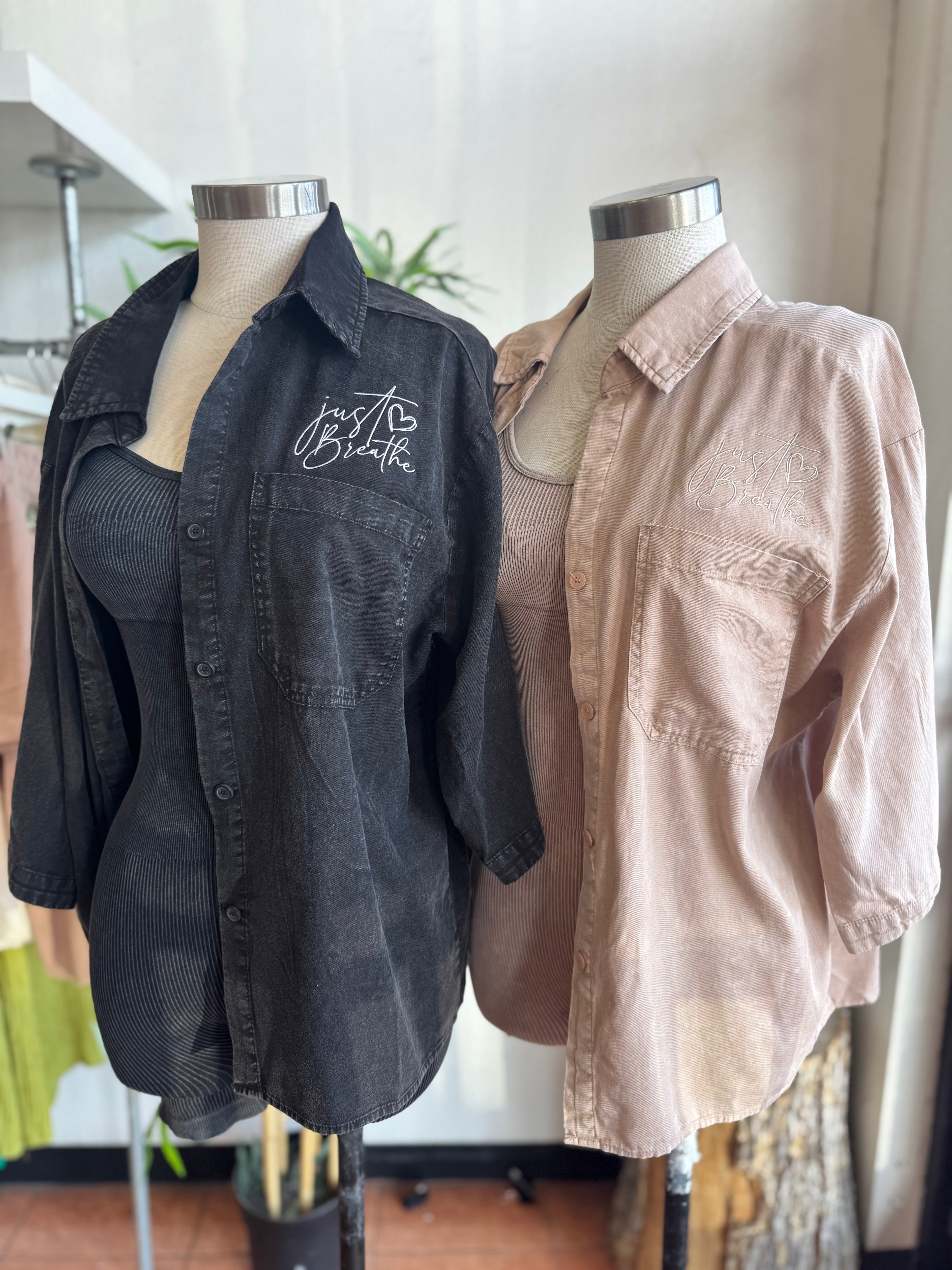 Just Breathe Button Up