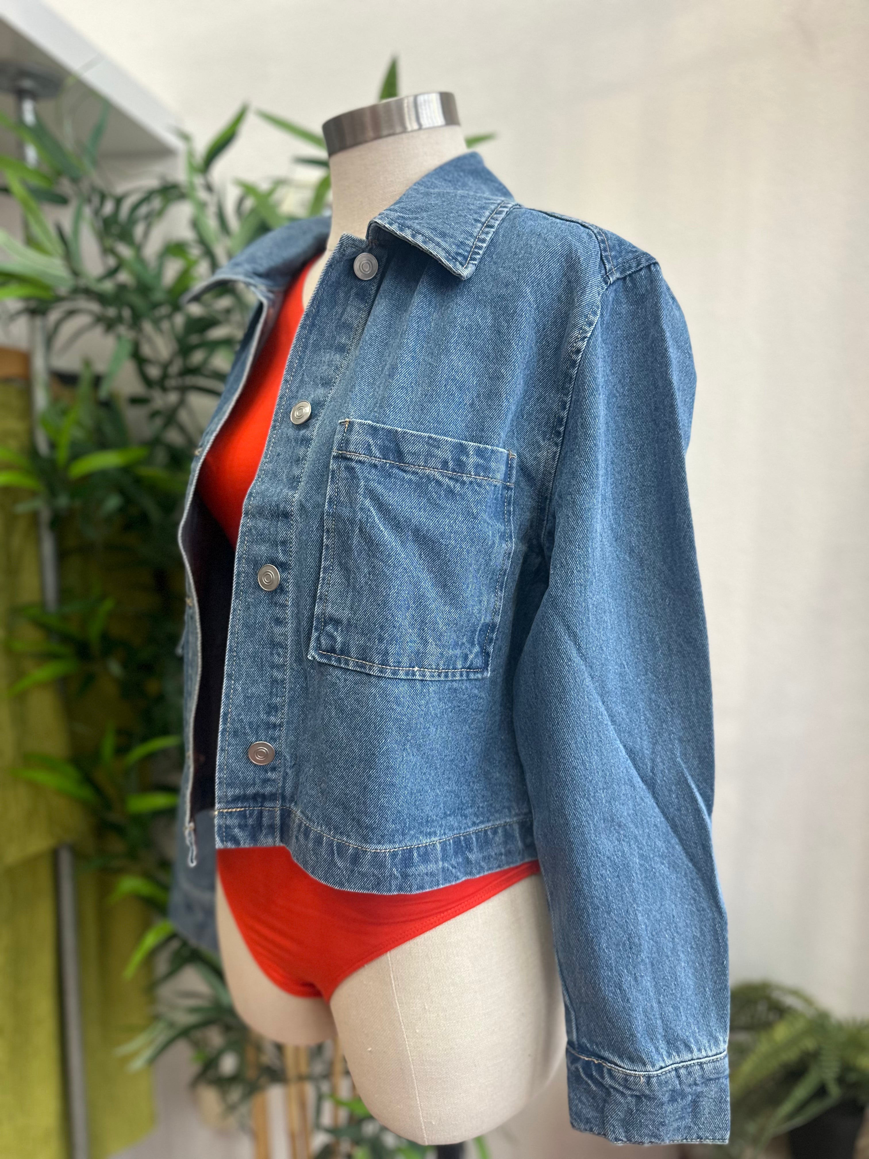 Oversized cropped denim jacket