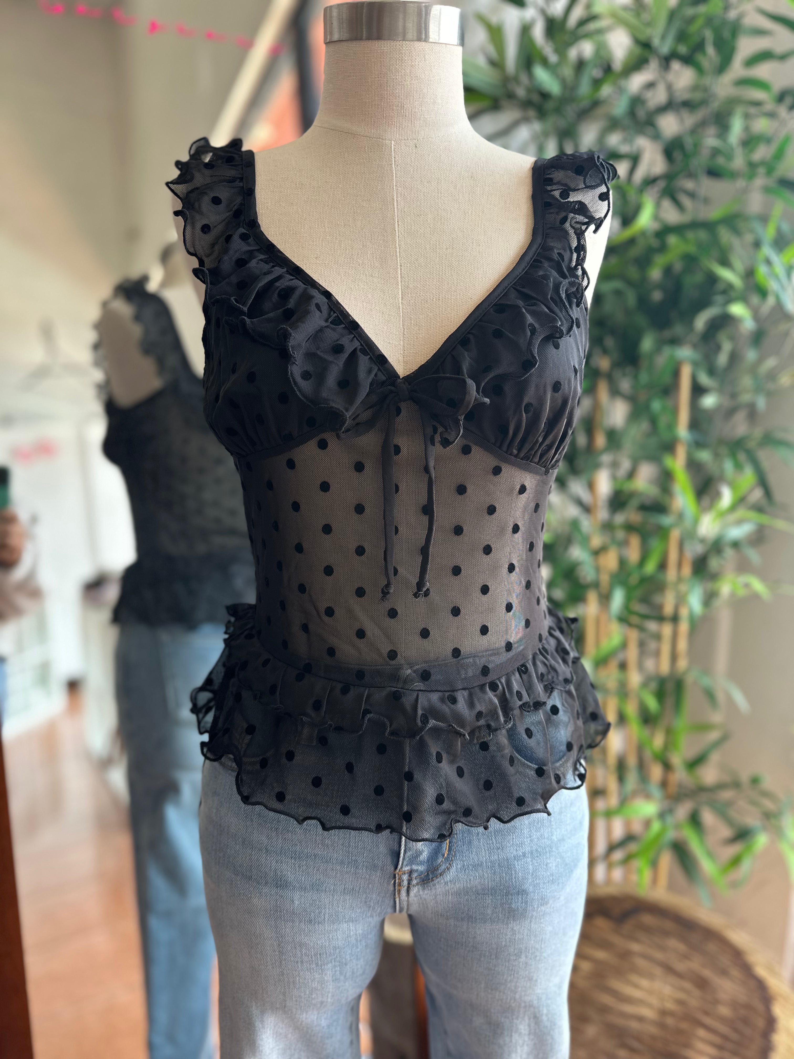 Sheer poke dot top