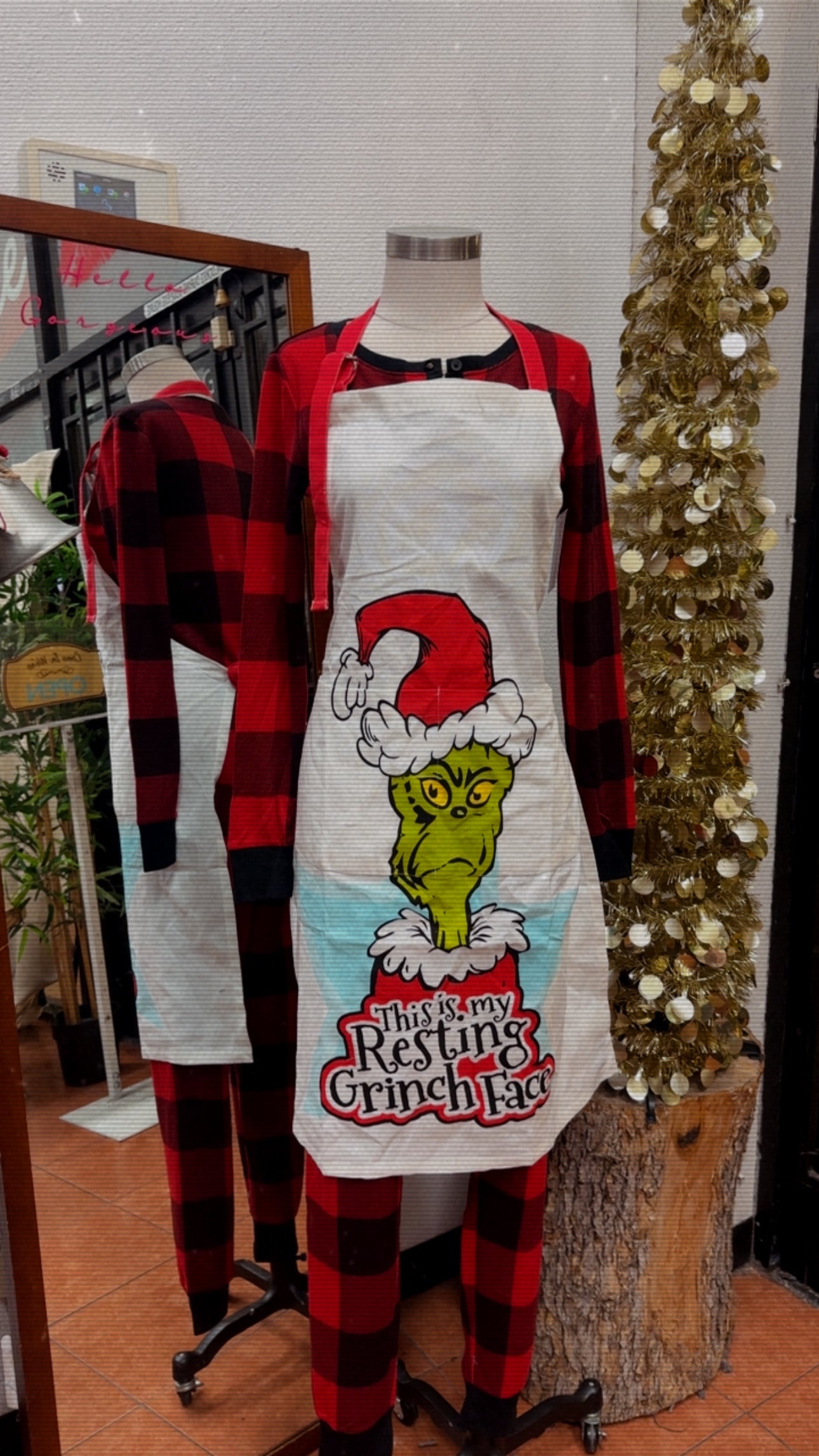 Resting grinch face apron