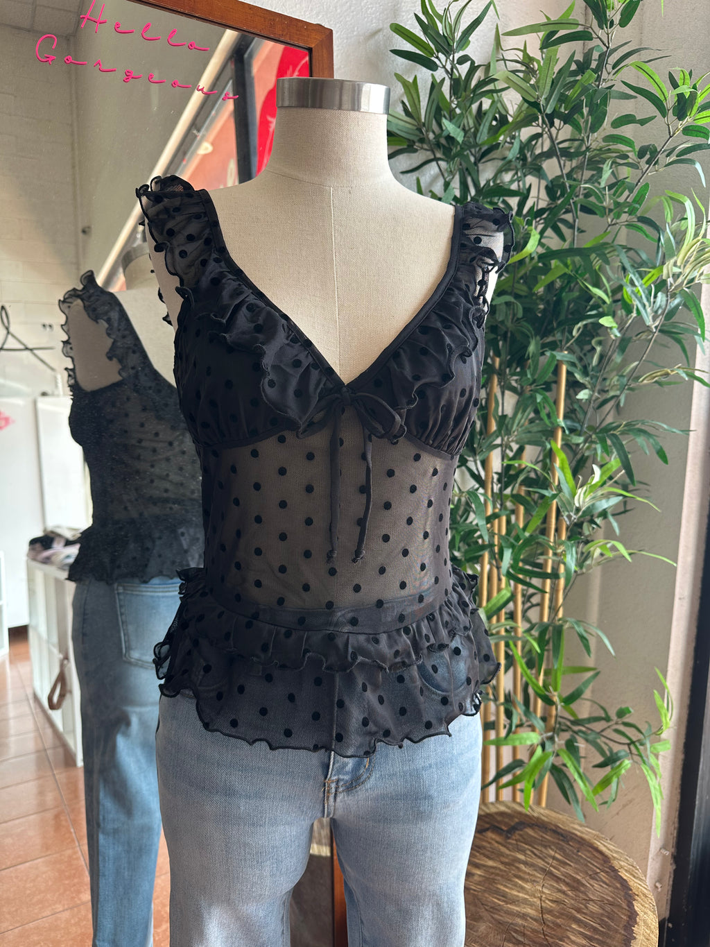 Sheer poke dot top