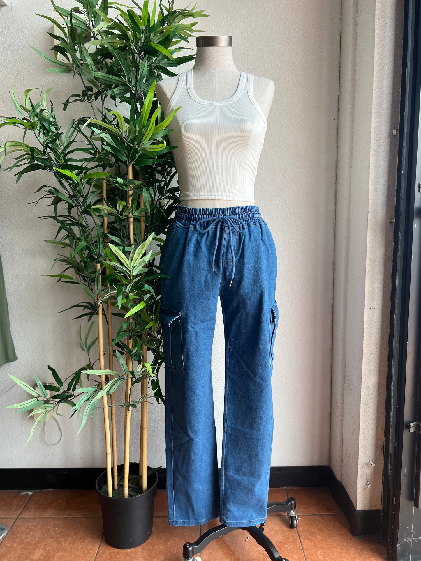 Max stretch denim cargo pants