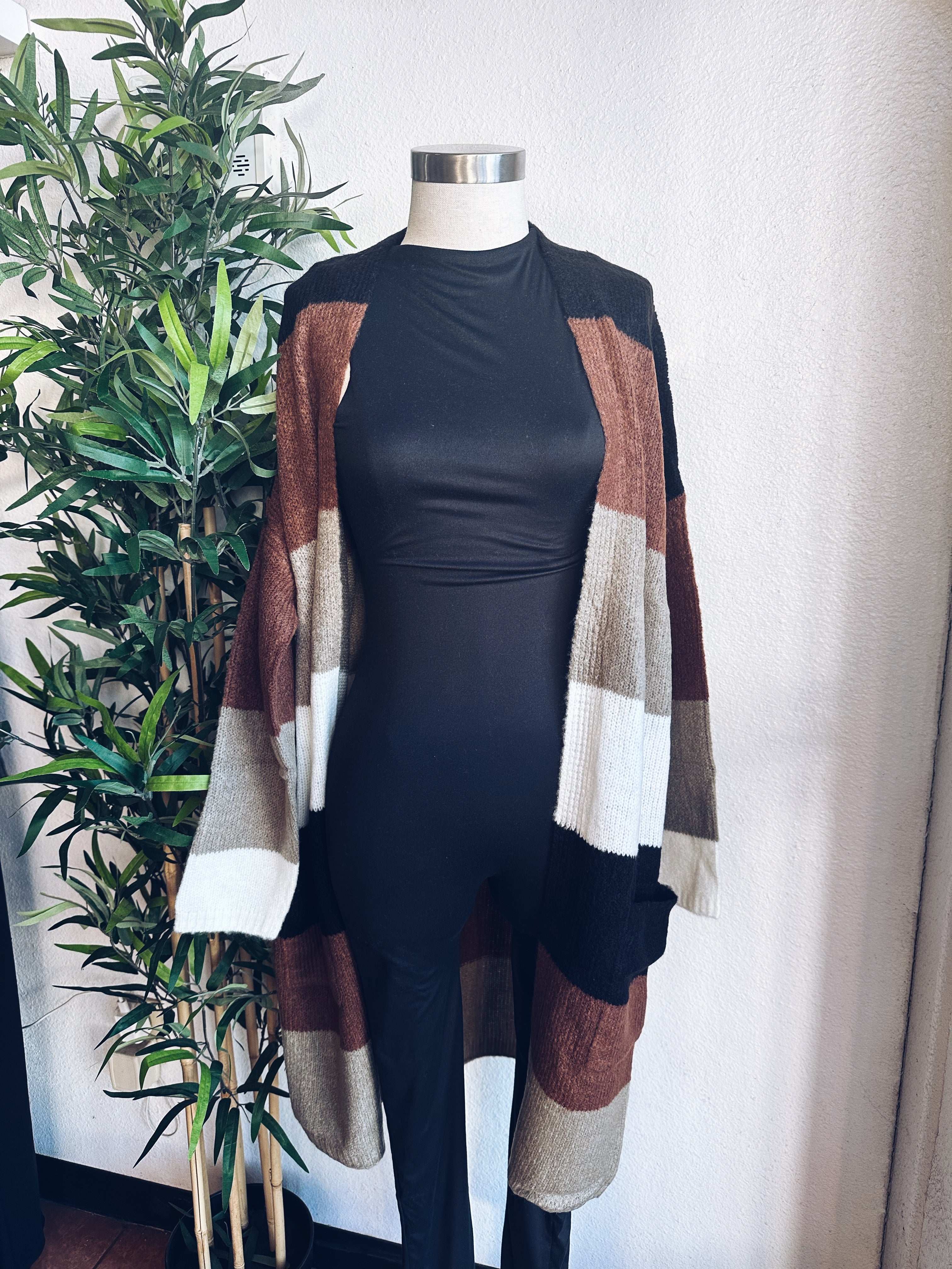 Feeling It Striped Cardigan (BK/Brown)