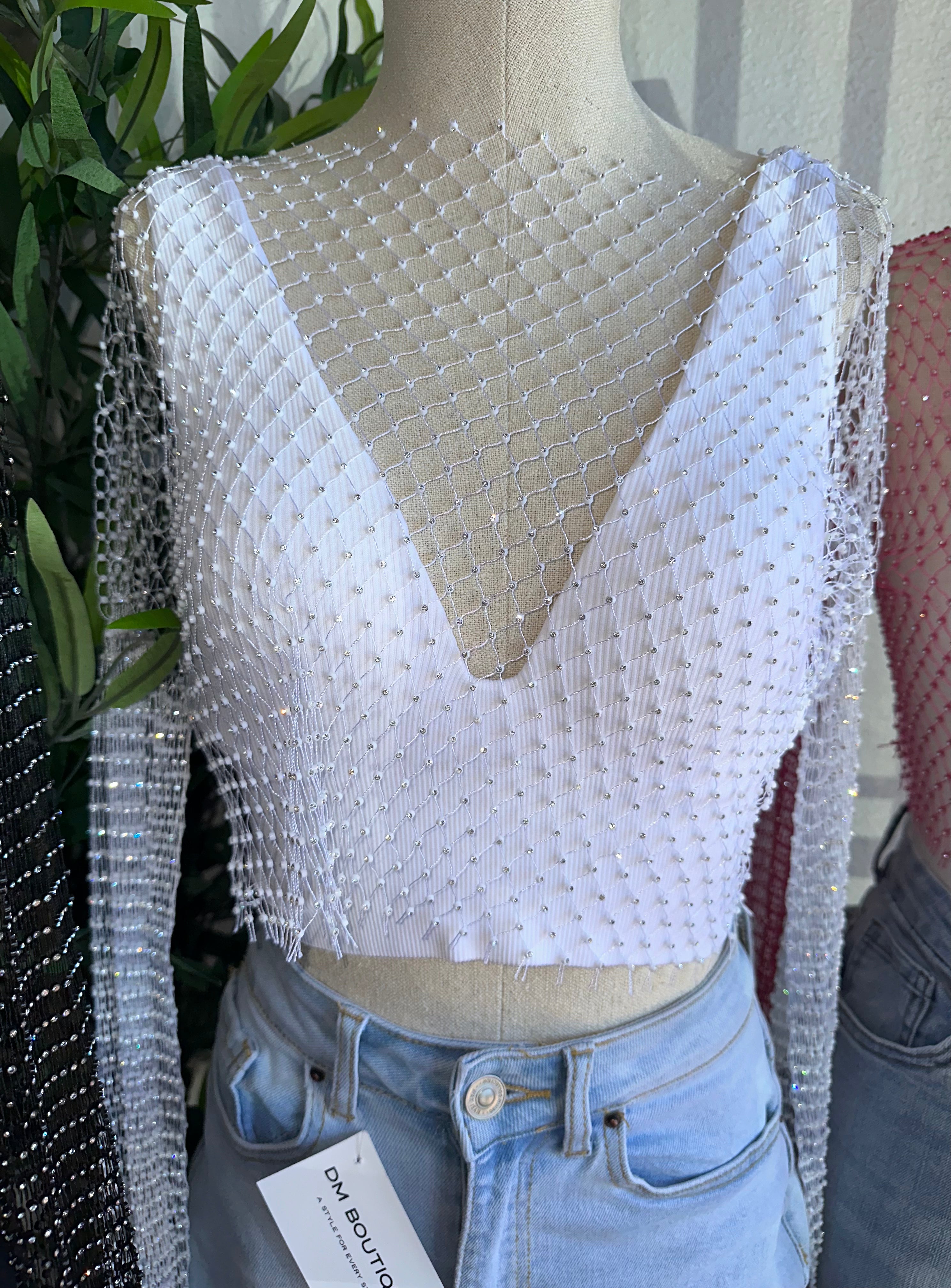 Rhinestone Fishnet Top (2 colors)