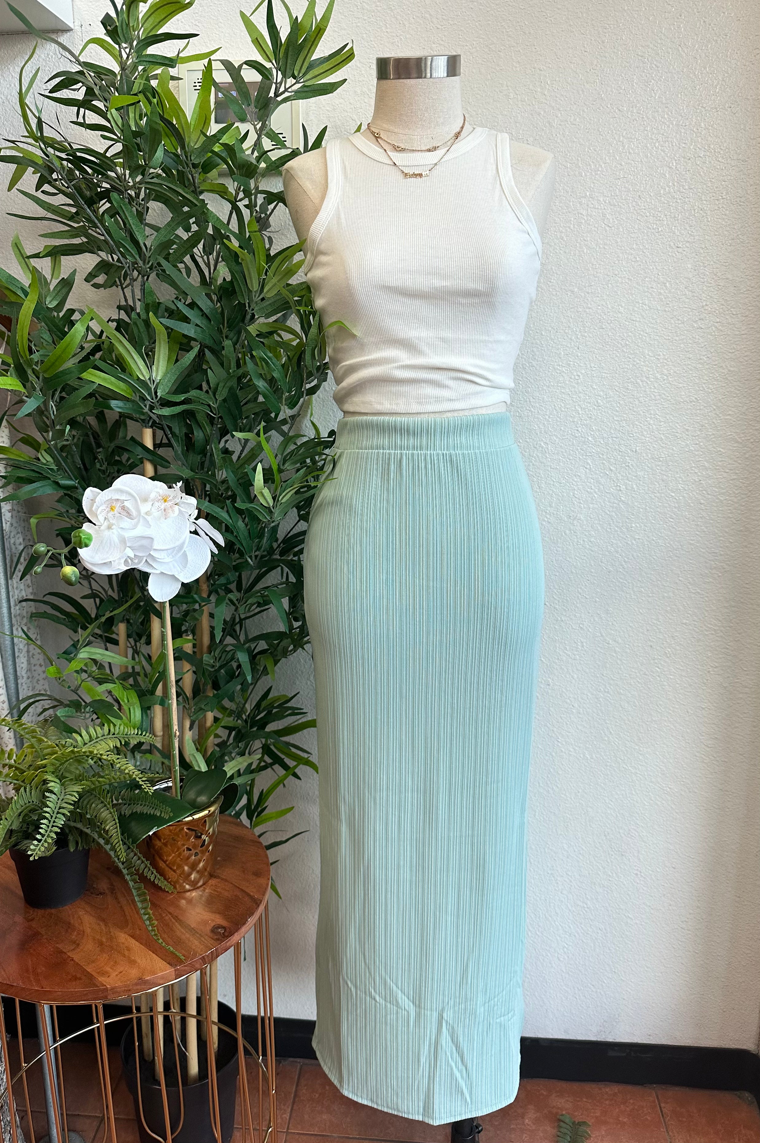 Rin ribbed maxi skirt(mint blue)