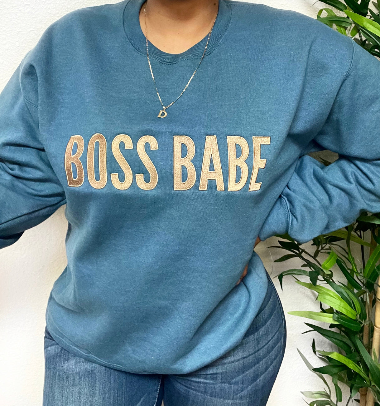 Boss Babe crewneck (steel blue)