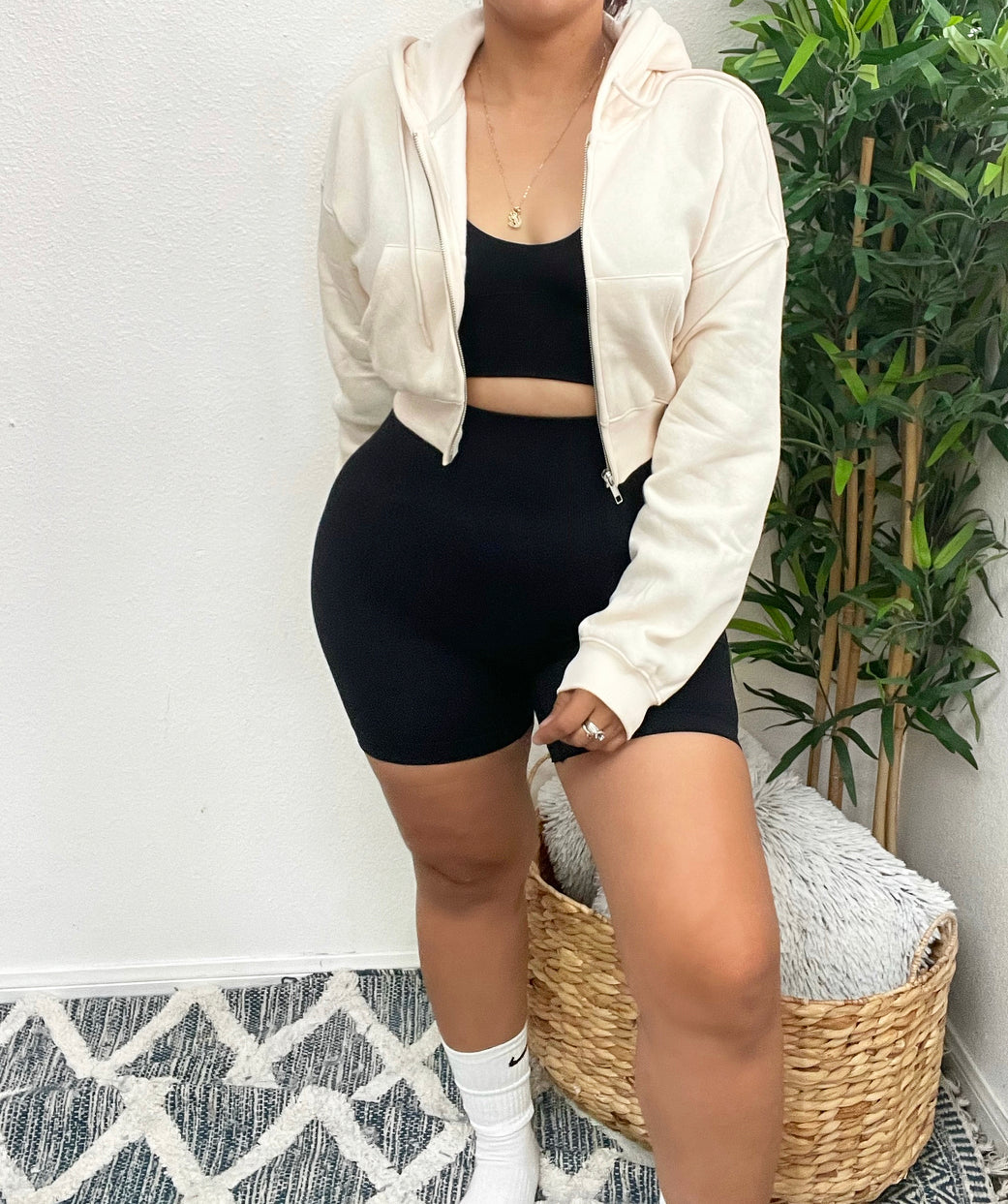 Material Girl Cropped Hoodie (Cream)