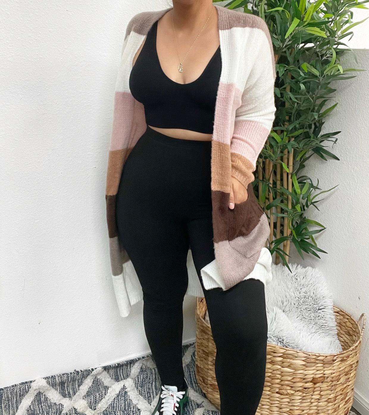 Feeling It Striped Cardigan (mauve/white)