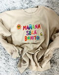 Mañana será bonito with sun and bee embroidered