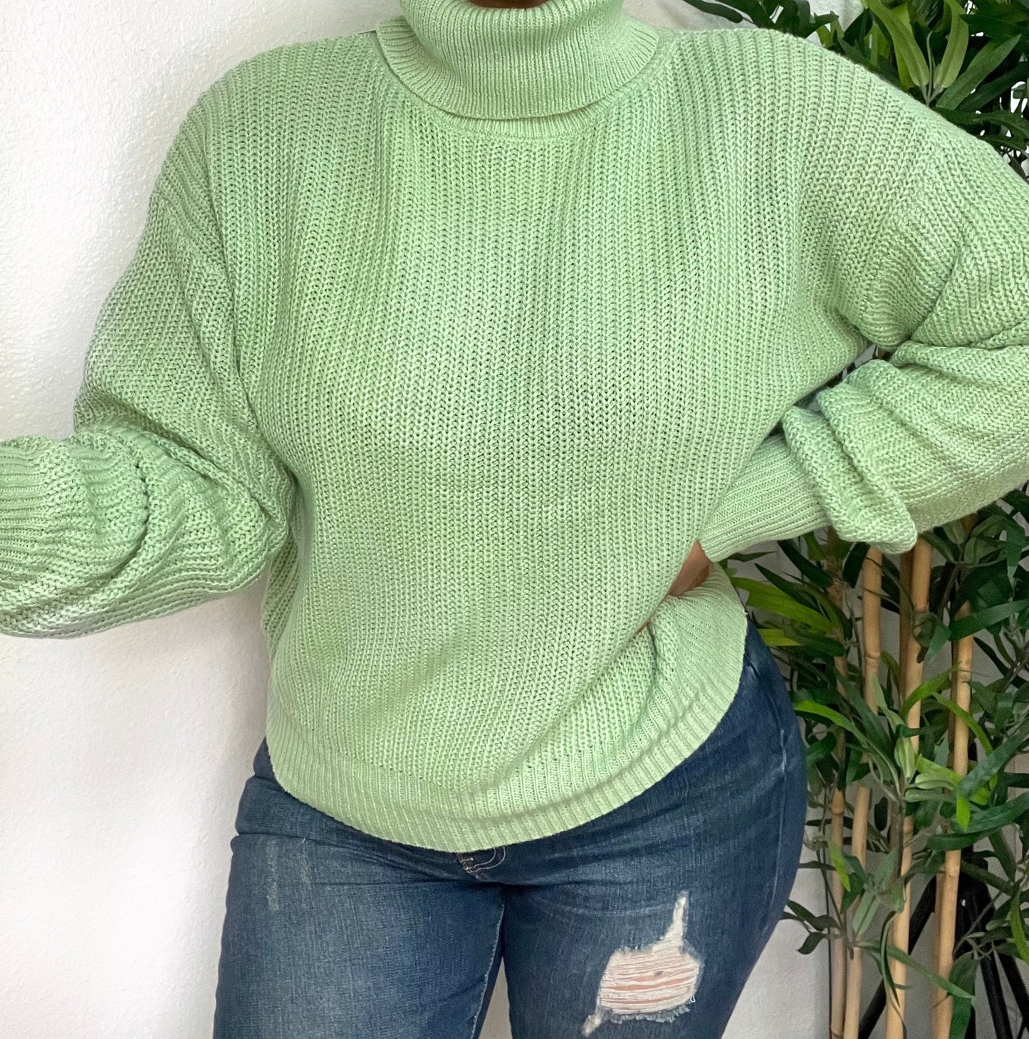 Coffee and Chill turtle neck sweater  (mint)