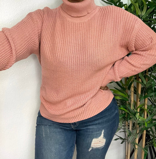 Coffee and Chill turtle neck sweater  (blush)