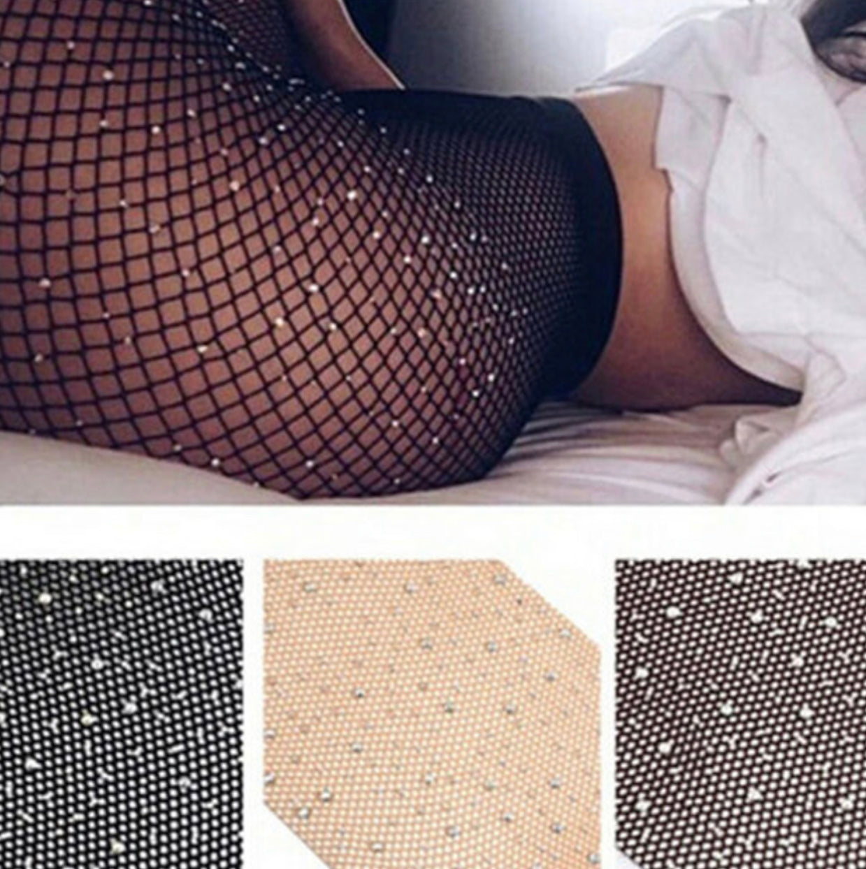 Seduce him rhinestone fishnets (nude)