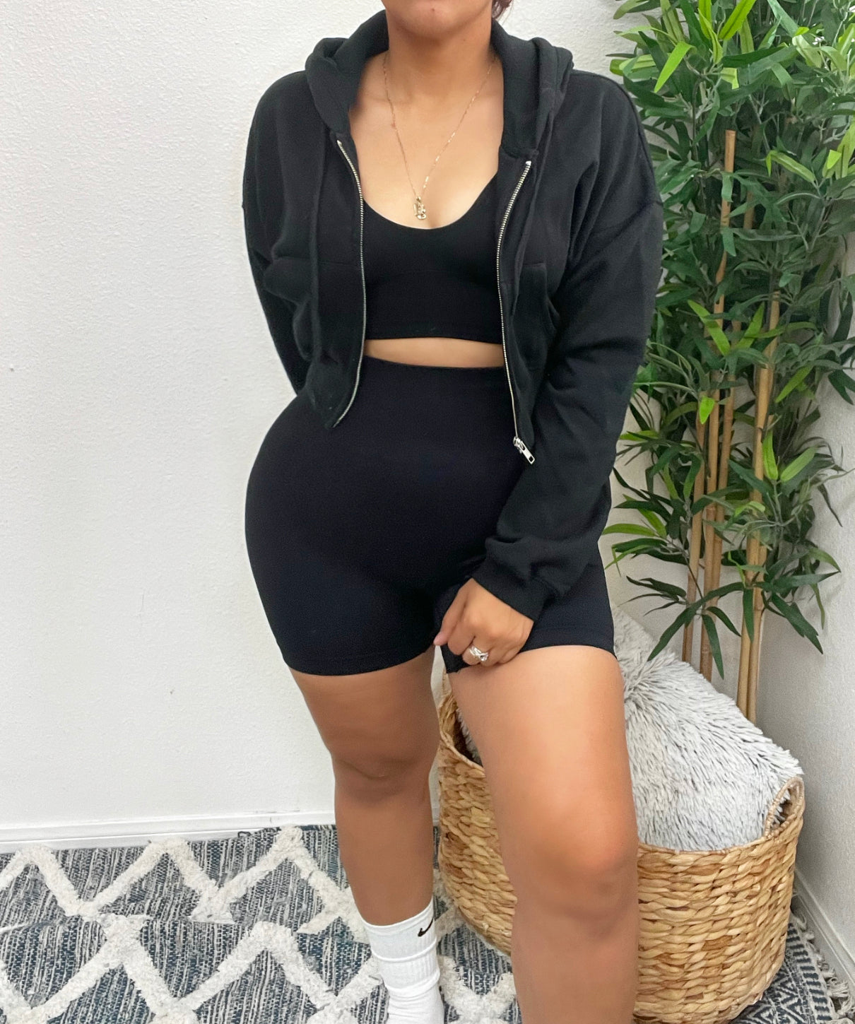 Material Girl Cropped Hoodie (Black)