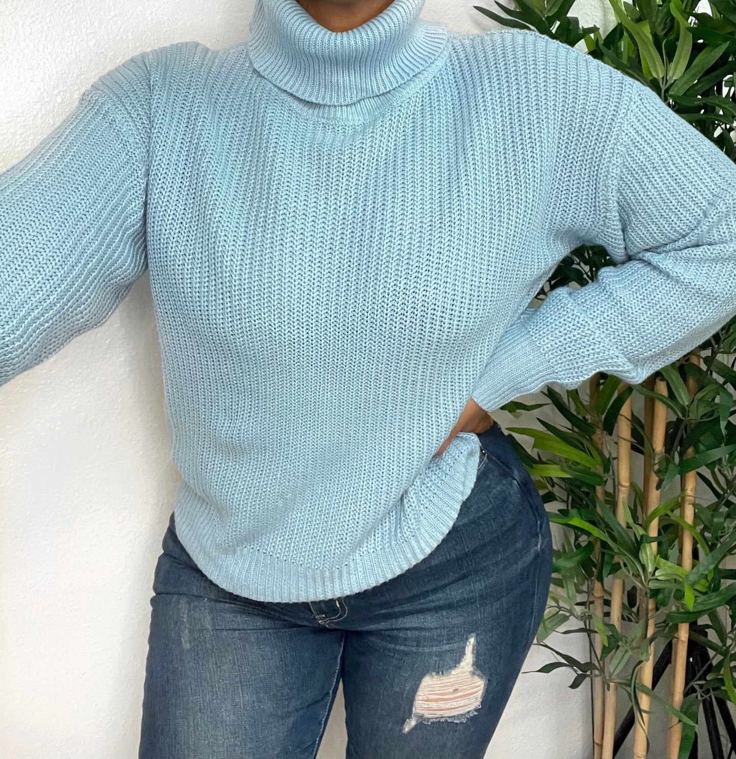 Coffee and Chill turtle neck sweater  (sky blue)